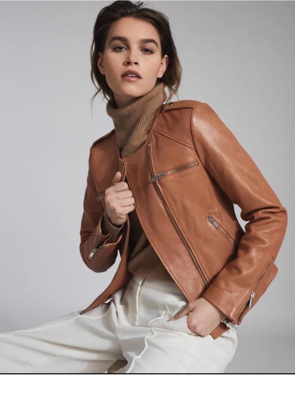 ⭐️Reiss Ossie Collarless Leather Biker Jacket⭐️